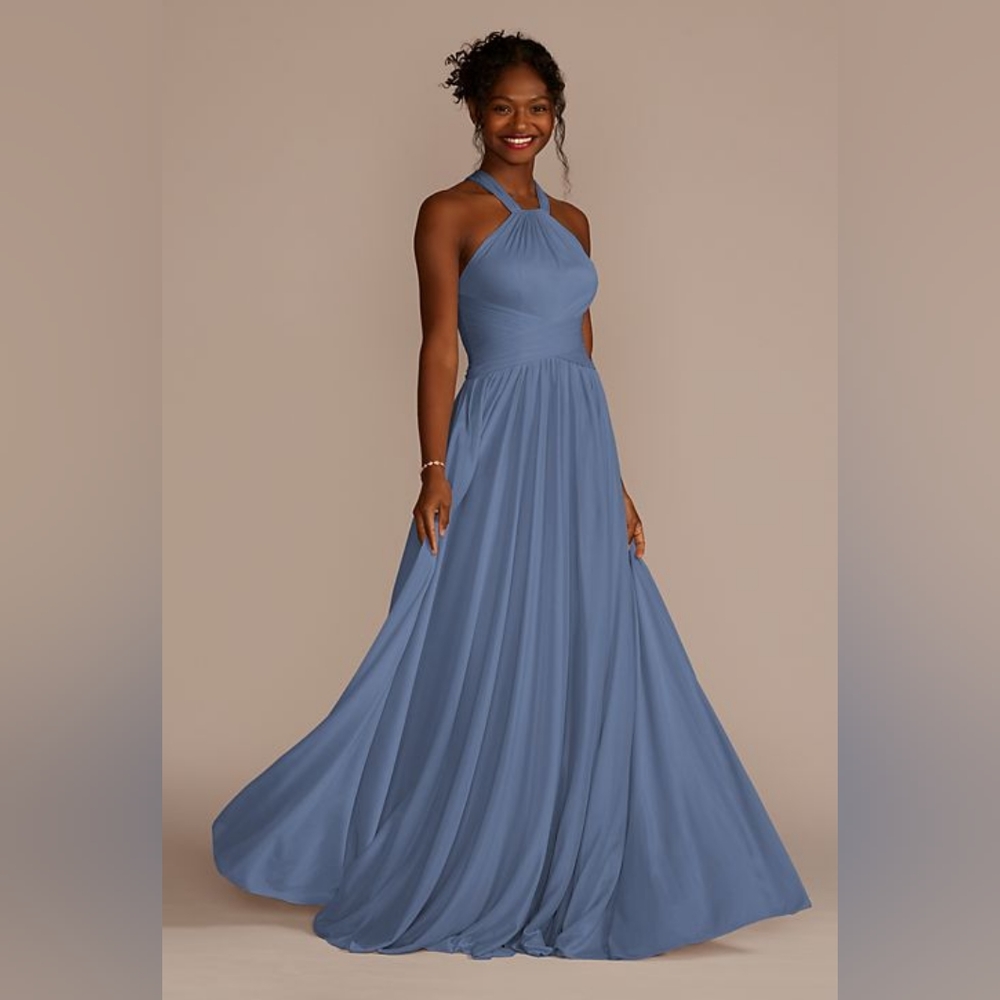 David's Bridal steel blue size 6 bridesmaid dress